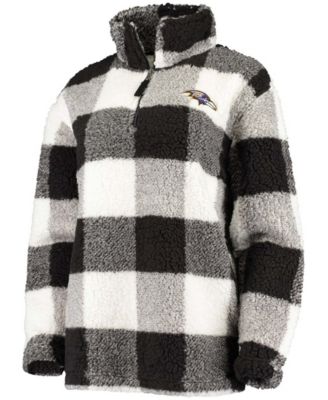 Women's Black Baltimore Ravens Sherpa Plaid Quarter-Zip Jacket