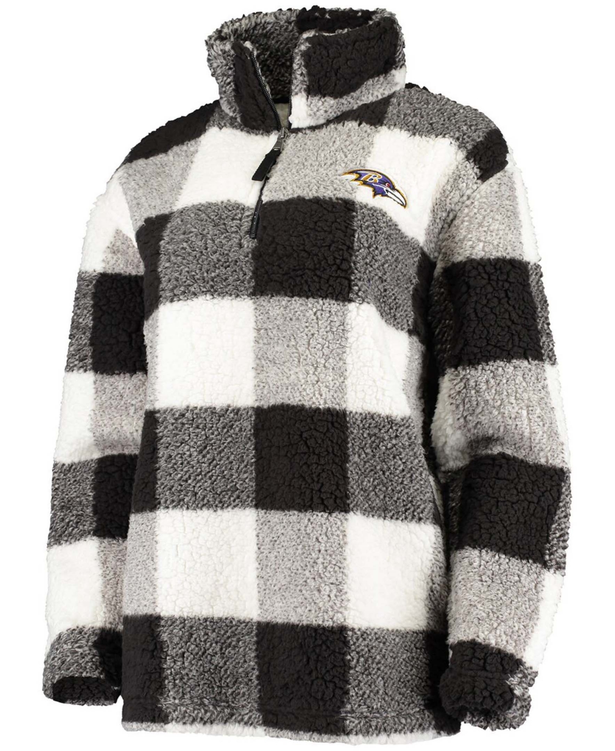 Women'sBaltimore Ravens Sherpa Plaid Quarter-Zip Jacket - Black