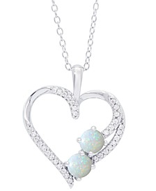 Lab-Created Opal (1/10 ct. t.w.) & Cubic Zirconia Heart 18" Pendant Necklace in Sterling Silver