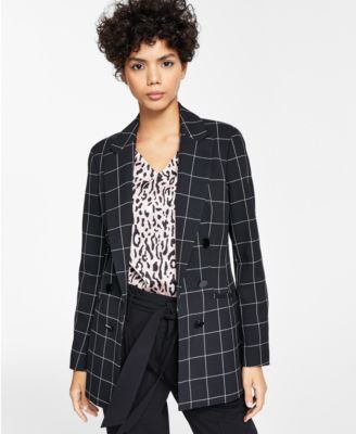 grey plaid boyfriend blazer