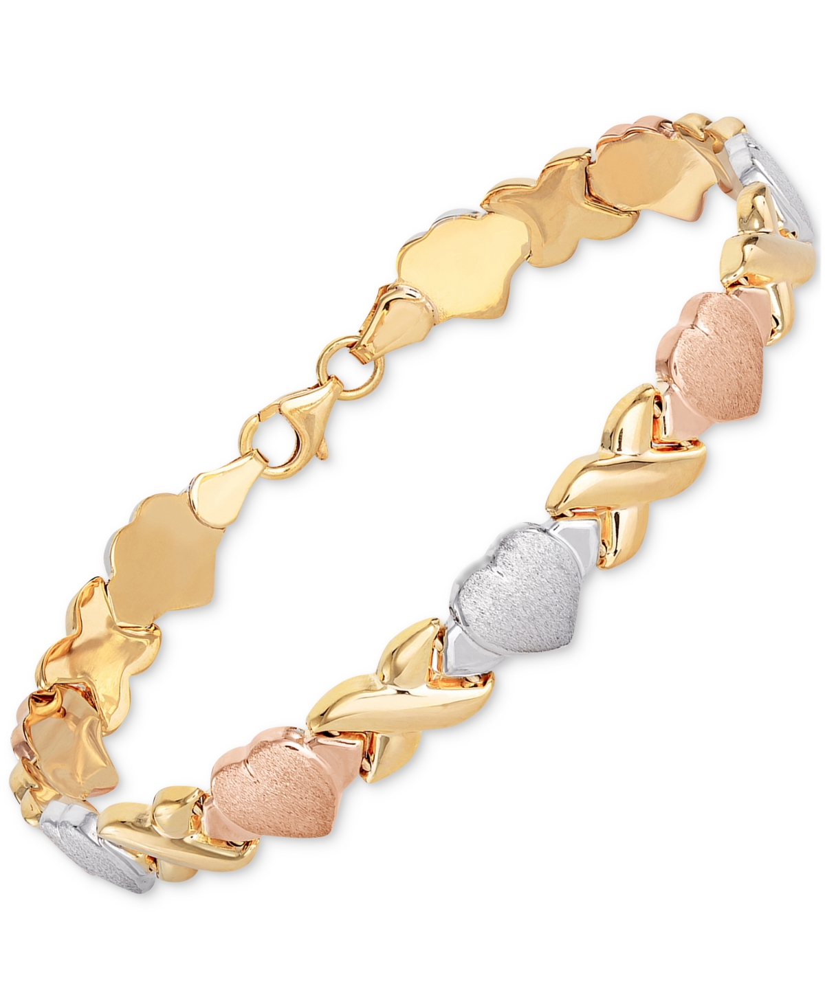 GIANI BERNINI HEARTS & KISSES LINK BRACELET IN 18K TRI-COLOR GOLD-PLATED STERLING SILVER, CREATED FOR MACY'S (ALSO