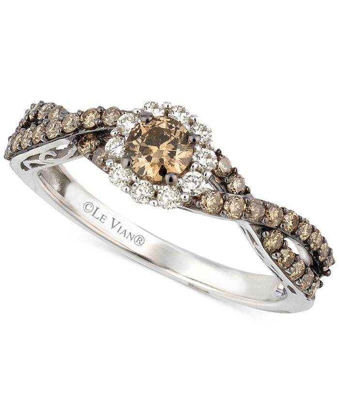 Le Vian Chocolate Diamond (5/8 ct. .) & Vanilla Diamond (1/6 ct. .)  Halo Twist Ring in 14k White Gold & Reviews - Rings - Jewelry & Watches -  Macy's