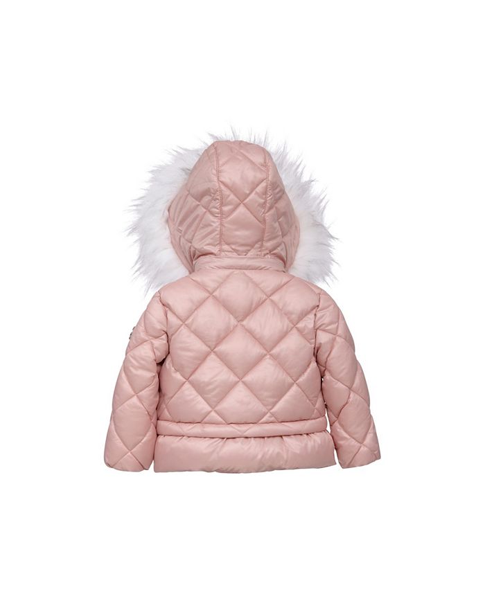 Michael Kors Baby Girls Diamond Quilted Coat with Faux Fur Trim