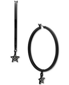 Black-Tone Pavé Star Dangle Medium Hoop Earrings, 1.75"