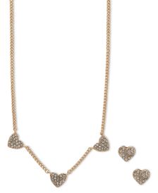 Gold-Tone 2-Pc. Set Pavé Heart Statement Necklace & Matching Stud Earrings