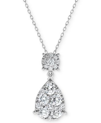 Macy's - Diamond Round & Teardrop Cluster 18" Pendant Necklace (1/2 ct. t.w.) in 14k White Gold