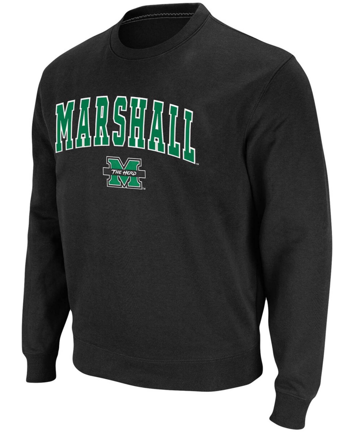 Colosseum Men's Black Marshall Thundering Herd Arch Logo Tackle Twill Pullover Sweatshirt In Black