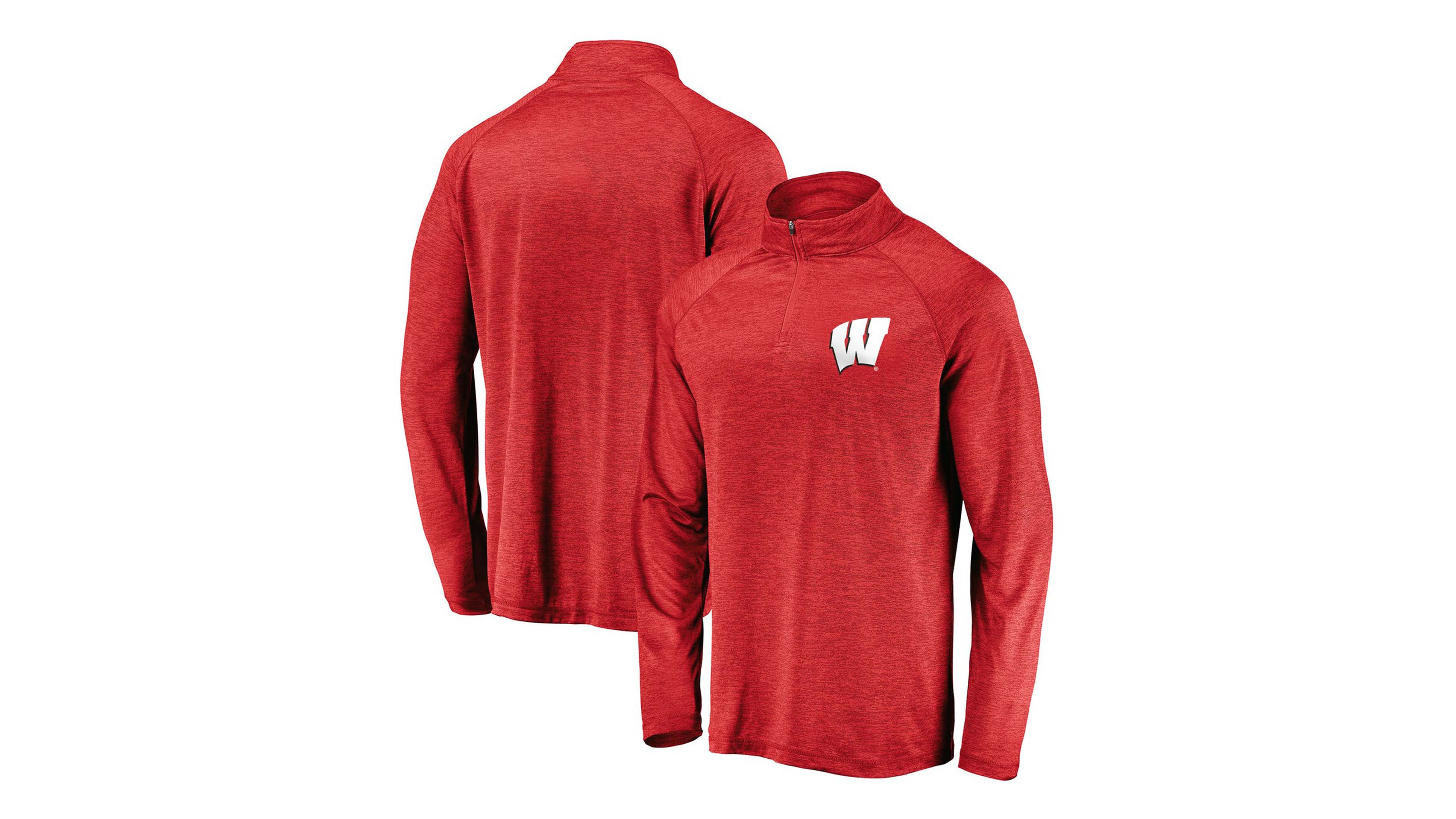 Men's Red Wisconsin Badgers Primary Logo Striated Raglan Quarter-Zip Jacket