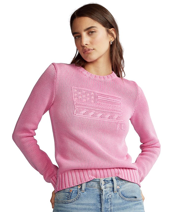 Polo Ralph Lauren Pink Pony Flag Cotton Sweater & Reviews - Lauren Ralph  Lauren - Women - Macy's