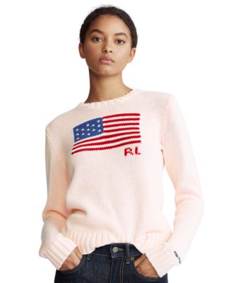 Polo Ralph Lauren Women's Pink Pony Flag Cotton Sweater & Reviews - Sweaters  - Women - Macy's
