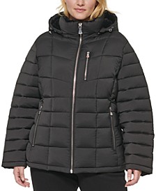 Women's Plus Size Hooded Faux-Fur Trim Puffer Coat, Created for Macy's