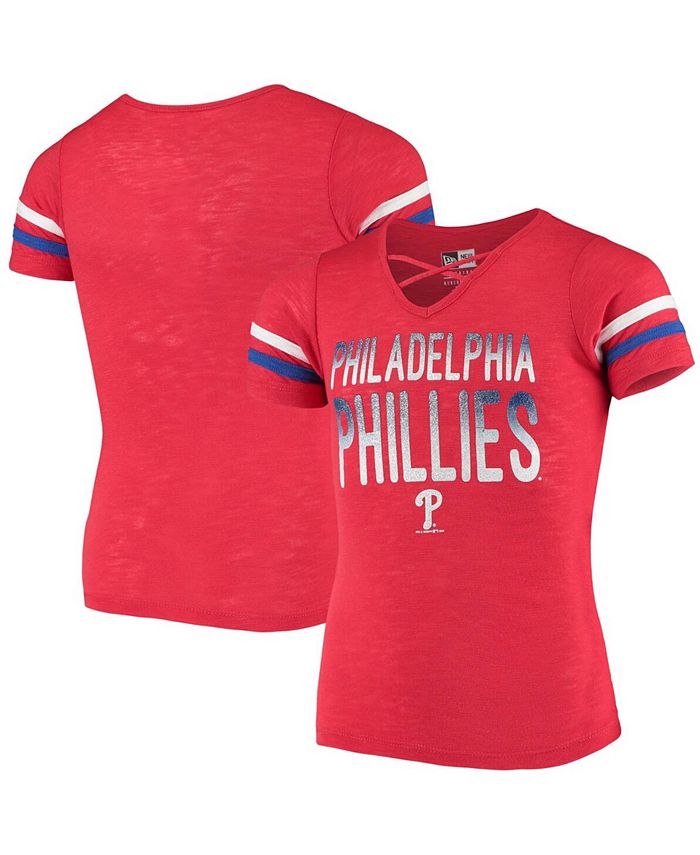 New Era Youth Big Girls Red Philadelphia Phillies Slub Jersey V-Neck T-Shirt  - Macy's
