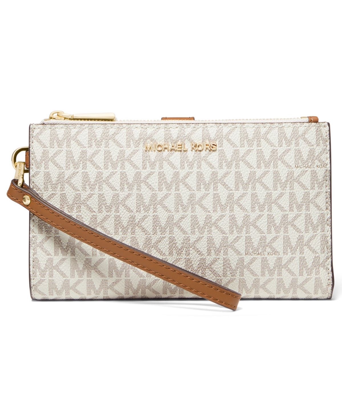 Michael Kors Michael  Logo Jet Set Double-zip Wristlet In Vanilla