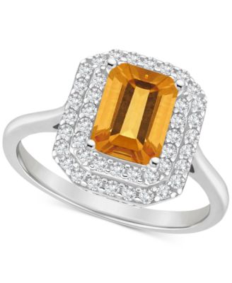 Rhodolite Garnet (2 ct. t.w.) & White Topaz (1/2 ct. t.w.) Rectangle Halo Ring in Sterling Silver (Also in Peridot, Citrine, Amethyst, & Blue Topaz)