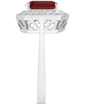 Rhodolite Garnet (2 ct. t.w.) & White Topaz (1/2 ct. t.w.) Rectangle Halo Ring in Sterling Silver (Also in Peridot, Citrine, Amethyst, & Blue Topaz)