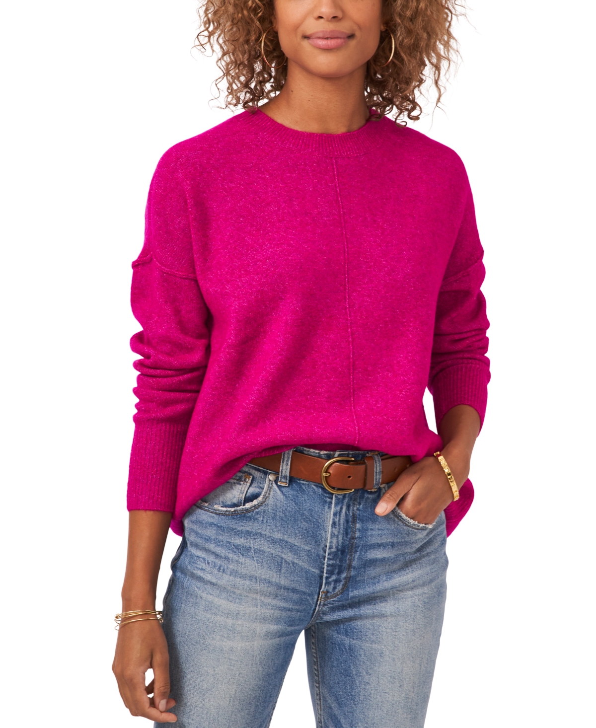 Vince Camuto Cozy Long Sleeve Extend Shoulder Sweater In Pink