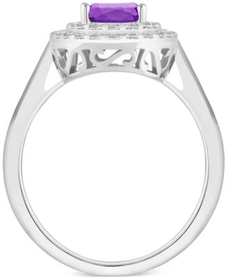 Rhodolite Garnet (1-1/2 ct. t.w.) & White Topaz (3/8 ct. t.w.) Oval Halo Ring in Sterling Silver (Also in Citrine, Blue Topaz, Amethyst, & Peridot)