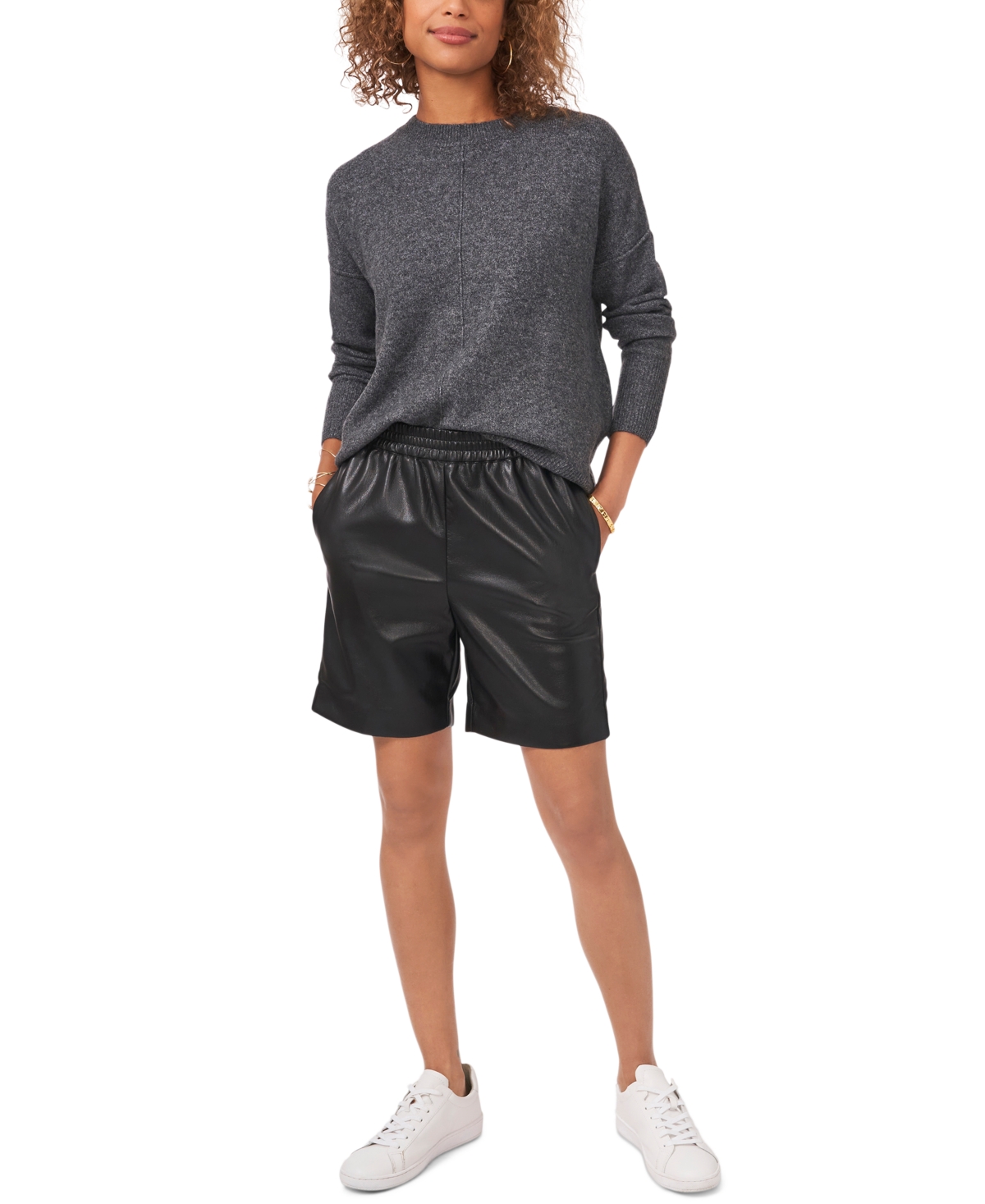 Vince Camuto Center Seam Crewneck Sweater In Medium Heather Grey