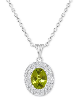 Rhodolite Garnet (1-1/2 ct. t.w.) & White Topaz (3/8 ct. t.w.) Oval Halo 18" Pendant Necklace in Sterling Silver (Also in Citrine, Peridot, Amethyst & Blue Topaz)
