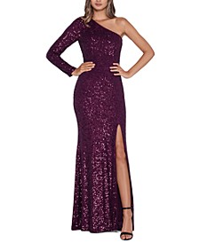 Sequined One-Shoulder Gown