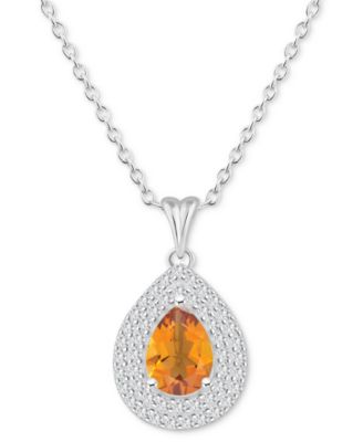 Rhodolite Garnet (1-1/10 ct. t.w.) & White Topaz (1/2 ct. t.w.) Pear Halo 18" Pendant Necklace in Sterling Silver (Also in Citrine, Peridot, Amethyst, & Blue Topaz)