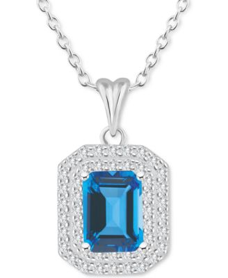 Rhodolite Garnet (2 ct. t.w.) & White Topaz (1/2 ct. t.w.) Octagon Halo 18" Pendant Necklace in Sterling Silver (Also in Citrine, Peridot, Amethyst & Blue Topaz)