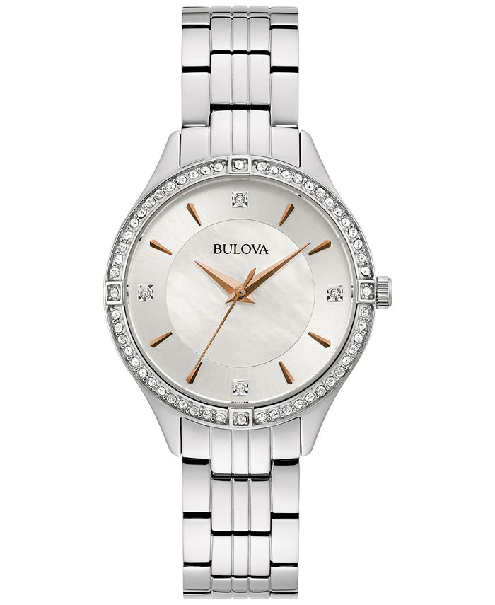 Bulova - Women's Embellished Silver-Tone Stainless Steel Bracelet Watch 32mm