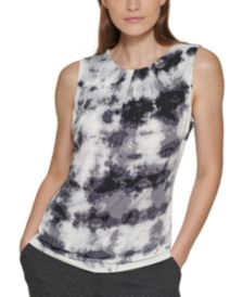 Tie-Dye Sleeveless Pleat Neck Top