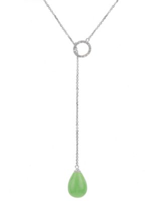 Macy's - Dyed Green Jade & White Topaz (1-1/0 ct. t.w.) 20" Lariat Necklace in Sterling Silver