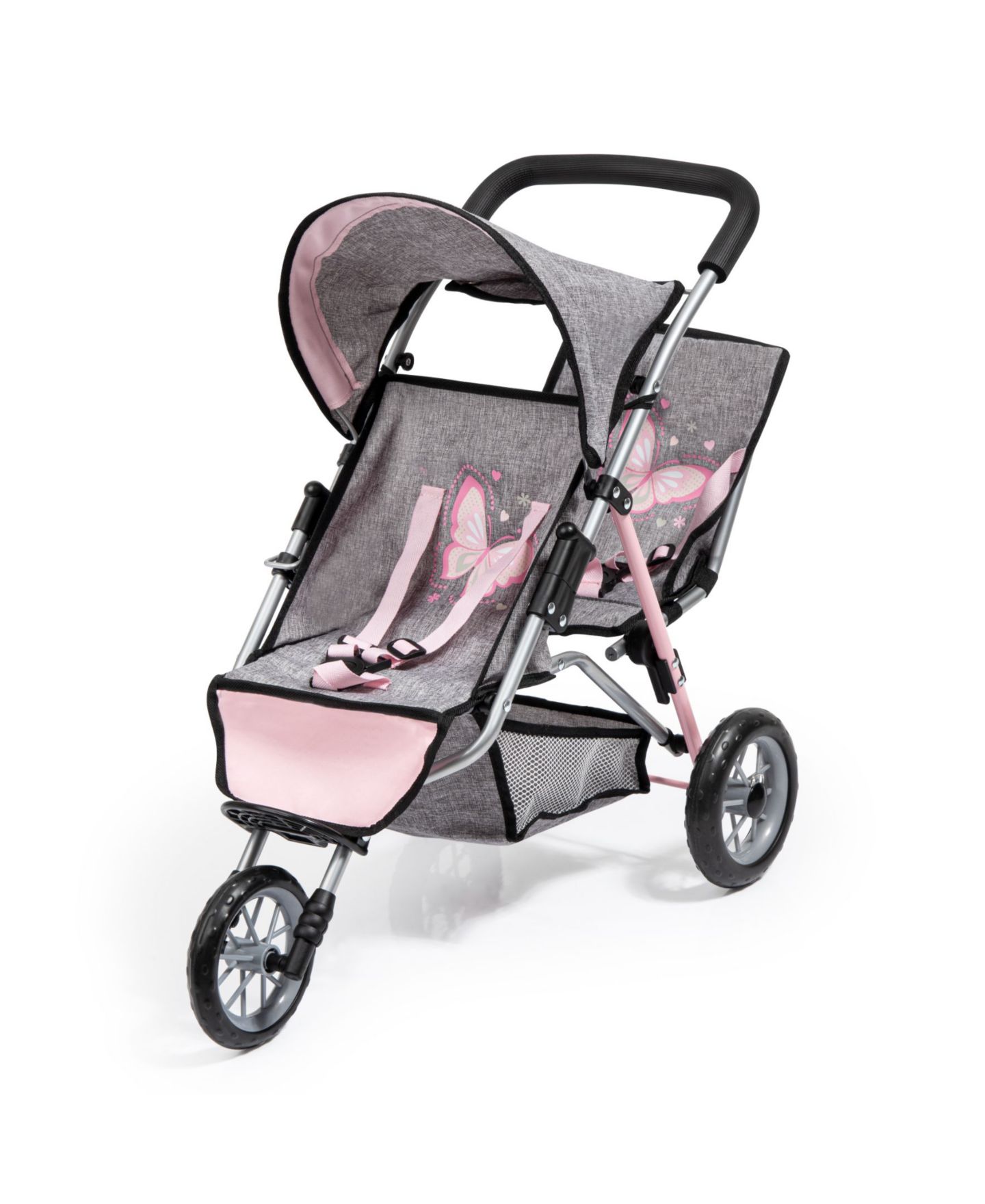 Детские джоггеры Bayer Design Dolls Twin 3 Wheel Jogger, цвет: Серый / Розовый — фото 1