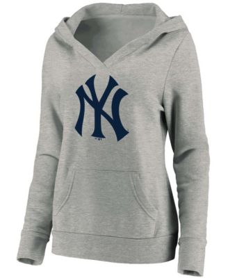 Plus Size Heathered Gray New York Yankees Official Logo Crossover V-Neck Pullover Hoodie