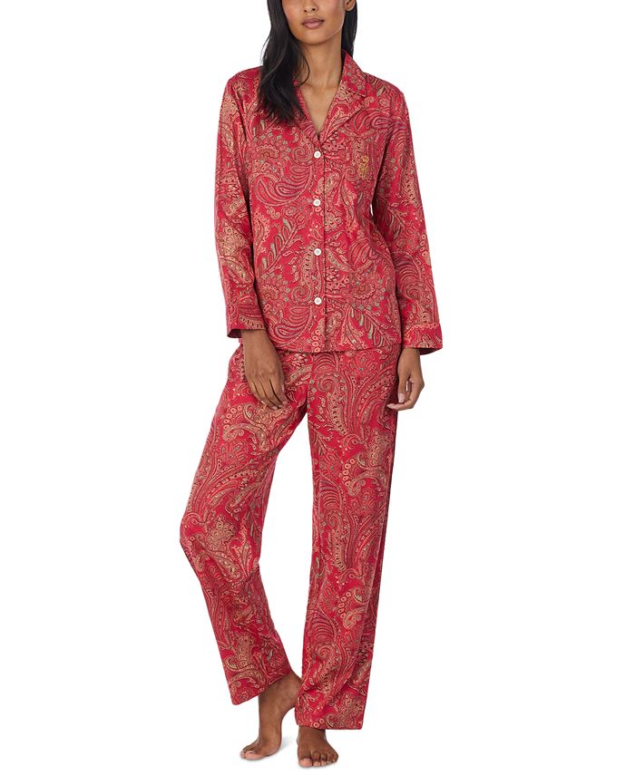 Lauren Ralph Lauren Sateen Notch-Collar Pajama Set - Macy's