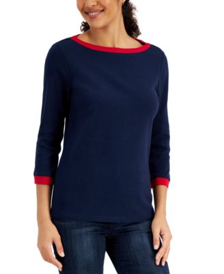Contrast-Trim Boat-Neck Top, Created for Macy's