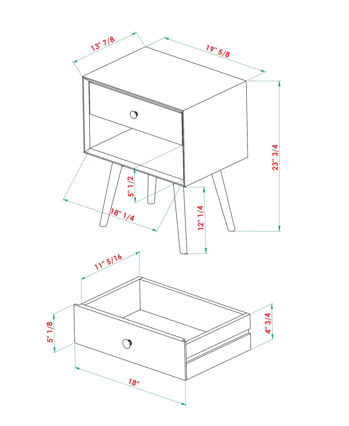Mid Century Modern 1 Drawer Nightstand