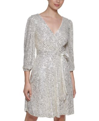 DKNY Sequin Faux-Wrap Dress