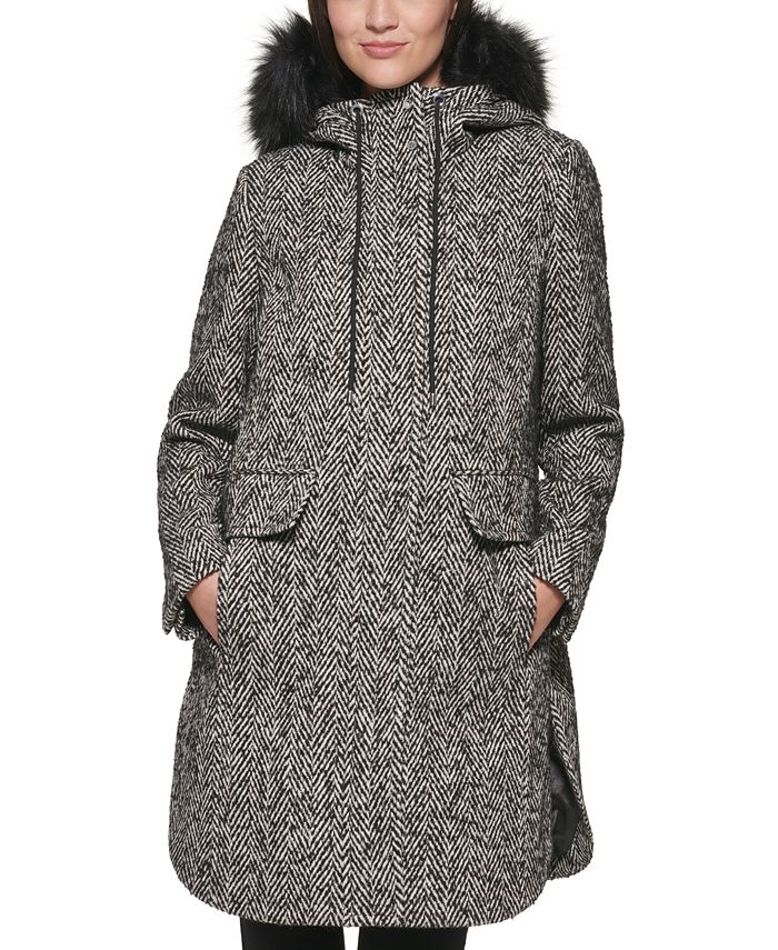Calvin Klein Women's FauxFurTrim Hooded Walker Coat & Reviews Coats