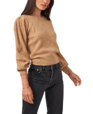 1.State Variegated Cables Crewneck Sweater - Latte Heather - Size M