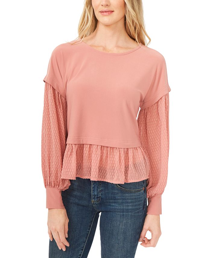 CeCe Ruffled Mixed Media Top - Macy's