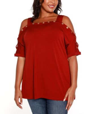 red cold shoulder top plus size