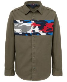 Big Boys Camouflage Color Block Twill Shirt