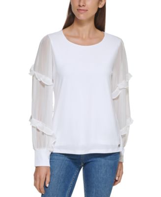 Calvin klein ruffle sleeve blouse on sale