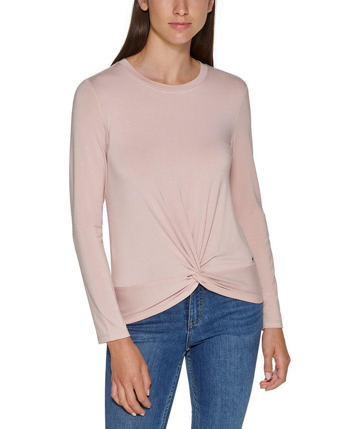 Calvin Klein Long Sleeve TwistFront Knit Top Macy's