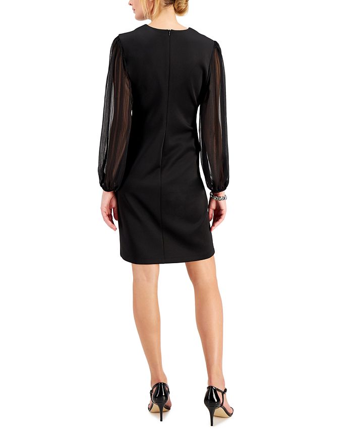 Connected Petite Sheer-Sleeve Sheath Dress & Reviews - Dresses ...