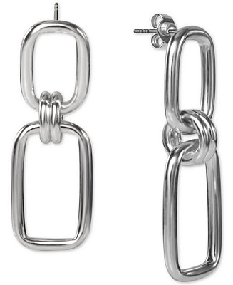 Macy's Polished Rectangle Link Drop Earrings in Sterling Silver - Macy's