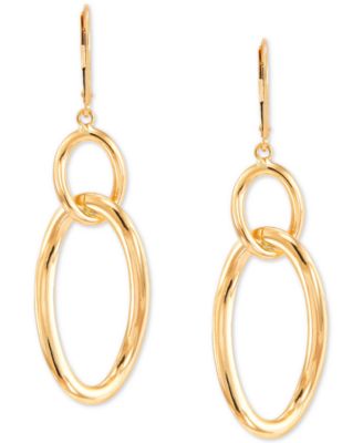 Italian Gold - Circle and Oval Leverback Drop Earrings in 10k Gold