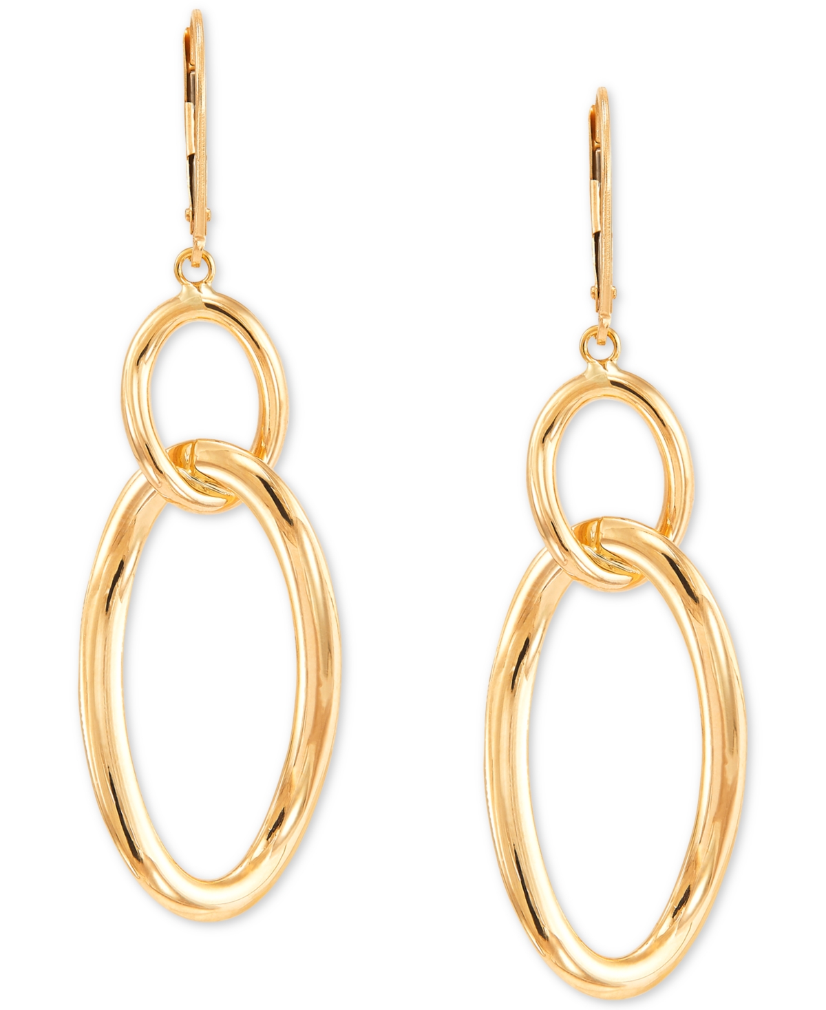 Circle and Oval Leverback Drop Earrings in 10k Gold - Gold
