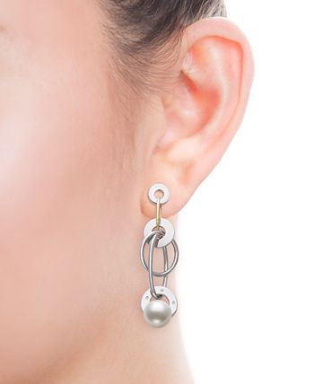 Belle de Mer - Cultured Freshwater Pearl (8mm) & Diamond Accent Multiring Drop Earrings in 14k Gold & Sterling Silver