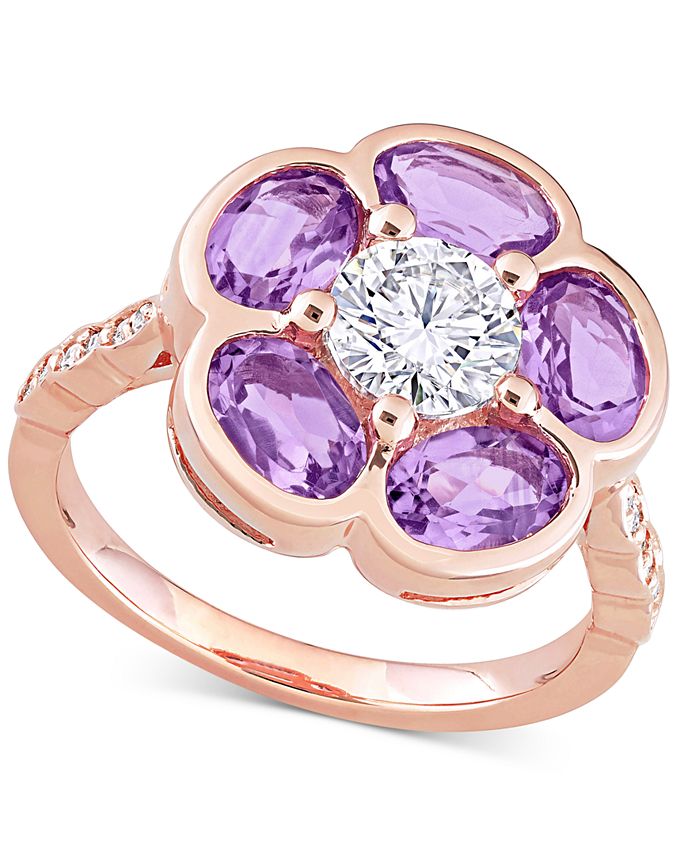Macy's - Amethyst (2 ct. t.w.) & White Topaz (1 ct. t.w.) Flower Ring in Rose Gold-Plated Sterling Silver