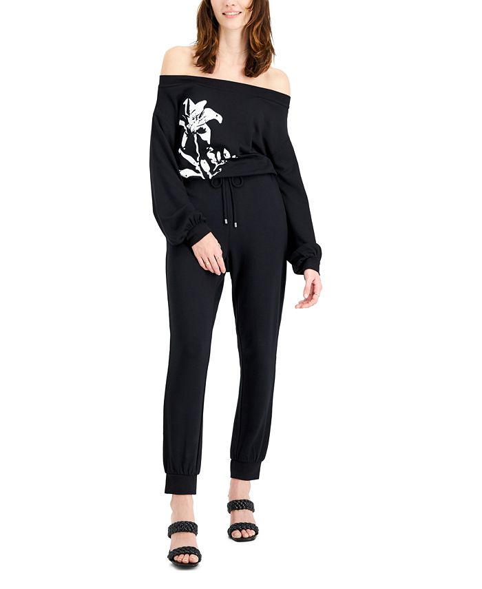 Macy's off the shoulder jumpsuit sale