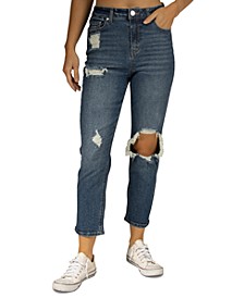 Juniors' Ripped Stretch Mom Jeans